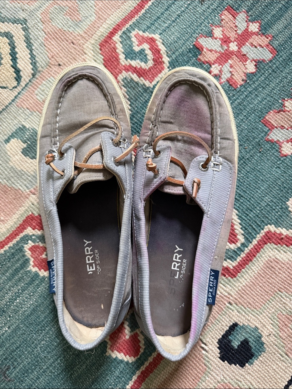 Sperry Light Gray Canvas Boat Shoes with Tan Laces